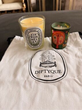 diptyque Yellow Citronnelle Candle with Decorative Green set
